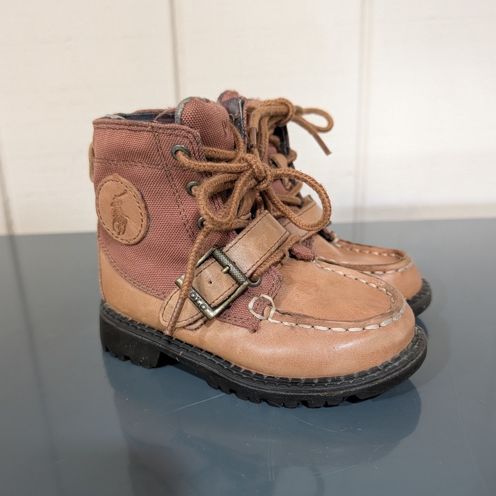 Polo Ralph Lauren Ranger Hi II Boys Boots Tan Leather Canvas Size 7 Toddler